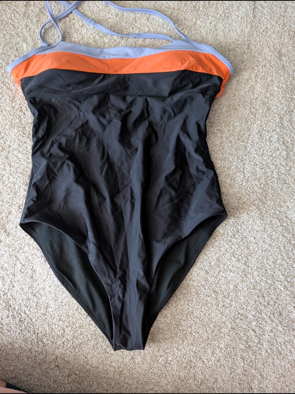 Prana Black One-Piece Swimsuit with Orange and Light Blue Trim